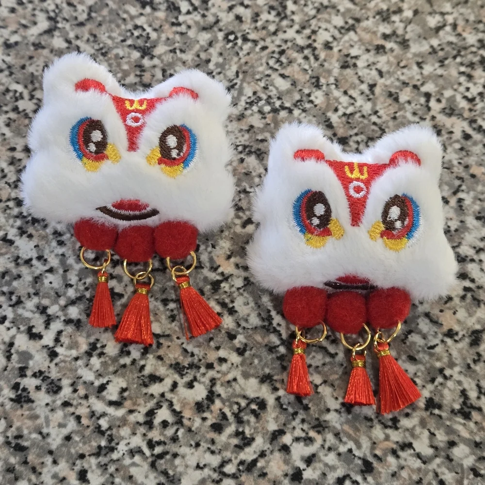 White and Red Furry Lion Hair Clips